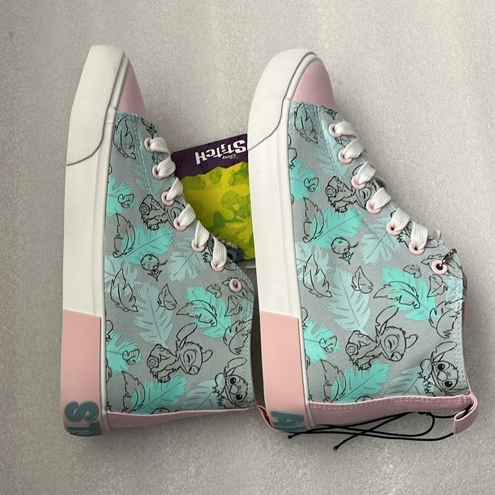 🆕 Disney Stitch High-Top Sneakers From Lilo and Stitch Pink Gray Blue Size 8